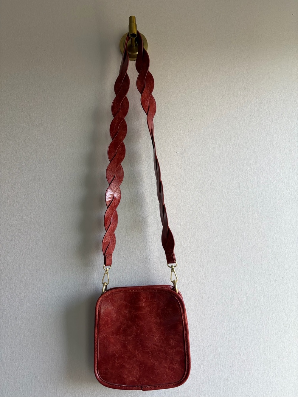 Anthropologie Braided-Strap Distressed Rust Crossbody Bag